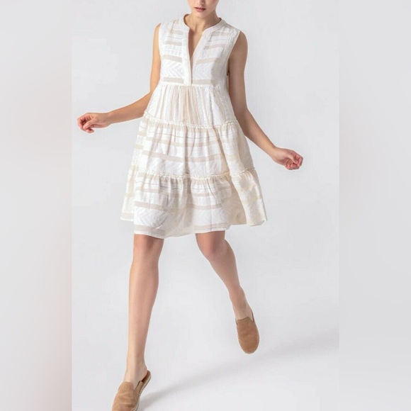 Devotion TWINS ( Anthropologie ) Cream Tiered Mini Dress